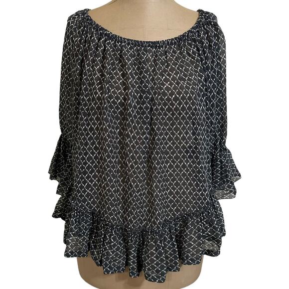 Isabel Marant Blouse Black Silk Sheer Ruffle Hem 3/4 sleeve - Picture 2 of 7
